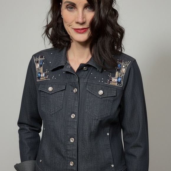 Chico’s Platinum Embellished Denim Jacket – Size 1 (M 8–10) - Picture 5 of 7